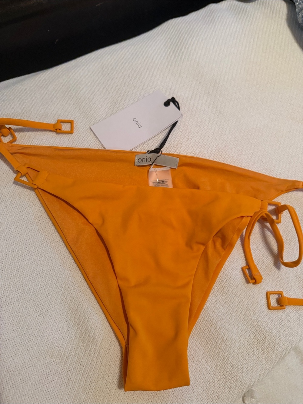Onia Orange Tie-Side Bikini Bottoms with Square Hardware
